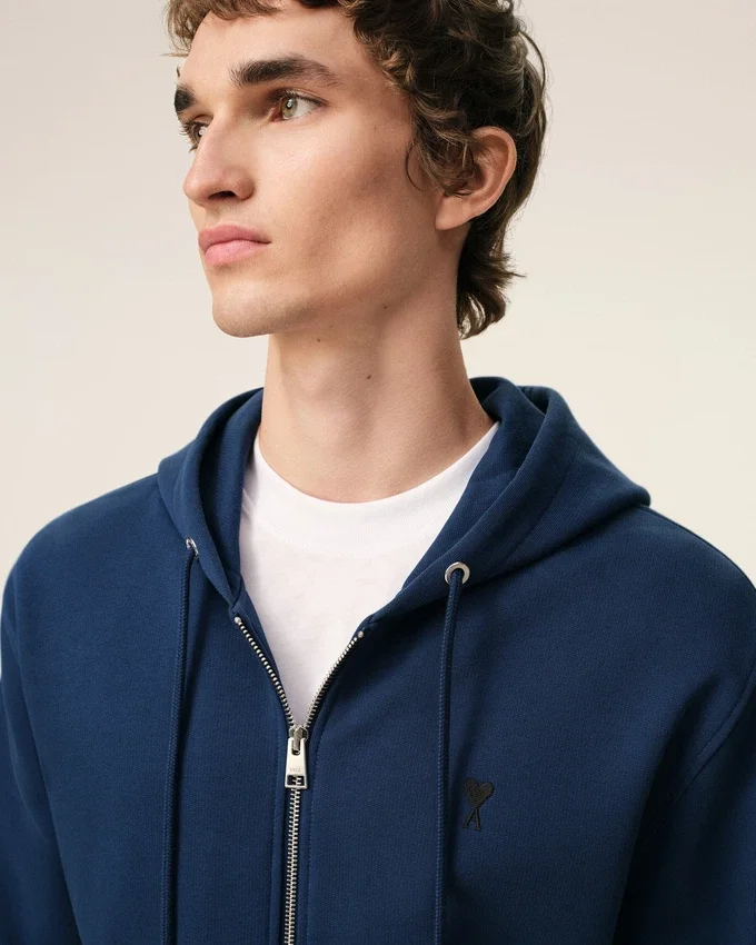 Blue Cotton Ami De Coeur Zipped Hoodie Blue Cotton Ami De Coeur Zipped Hoodie