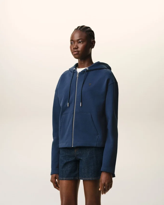 Blue Cotton Ami De Coeur Zipped Hoodie Blue Cotton Ami De Coeur Zipped Hoodie
