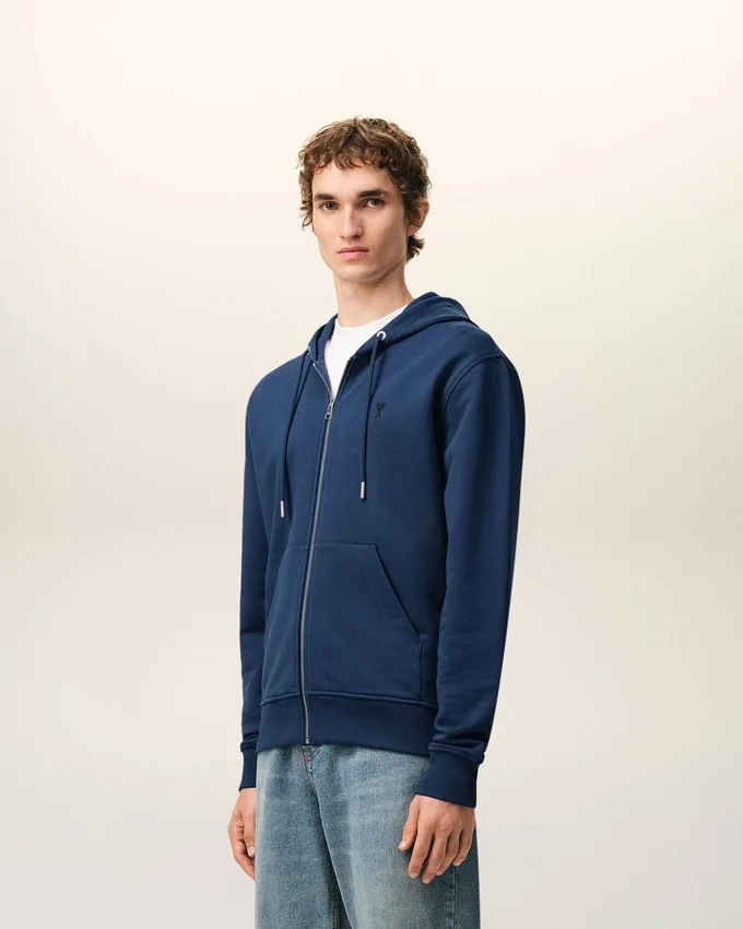 Blue Cotton Ami De Coeur Zipped Hoodie Blue Cotton Ami De Coeur Zipped Hoodie