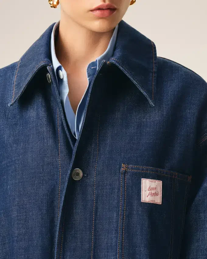 Blue Cotton Ami Paris Heritage Label Worker Jacket Blue Cotton Ami Paris Heritage Label Worker Jacket