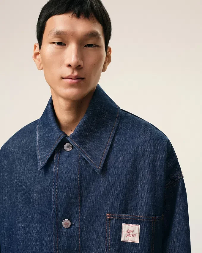 Blue Cotton Ami Paris Heritage Label Worker Jacket Blue Cotton Ami Paris Heritage Label Worker Jacket
