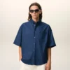 Blue Cotton Boxy Embroidered Ami De Coeur