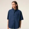 Blue Cotton Boxy Embroidered Ami De Coeur