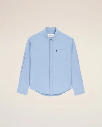 Blue Cotton Boxy Embroidered Ami De Coeur Shirt