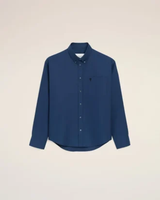 Blue Cotton Boxy Embroidered Ami De Coeur Shirt