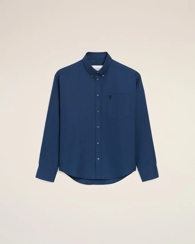 Blue Cotton Boxy Embroidered Ami De Coeur Shirt Blue Cotton Boxy Embroidered Ami De Coeur Shirt