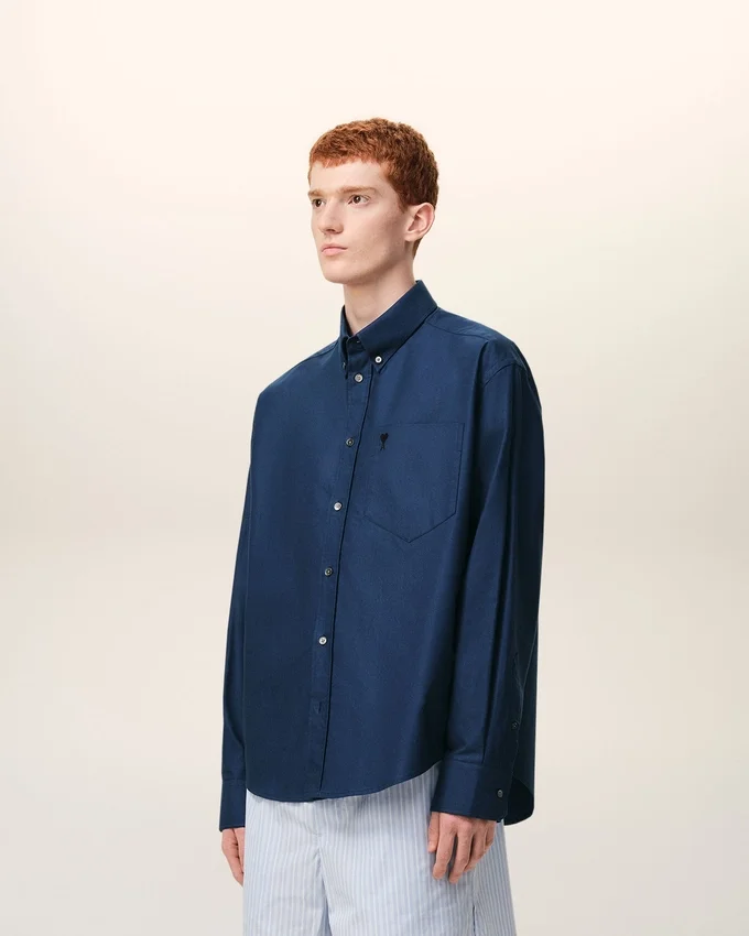 Blue Cotton Boxy Embroidered Ami De Coeur Shirt Blue Cotton Boxy Embroidered Ami De Coeur Shirt