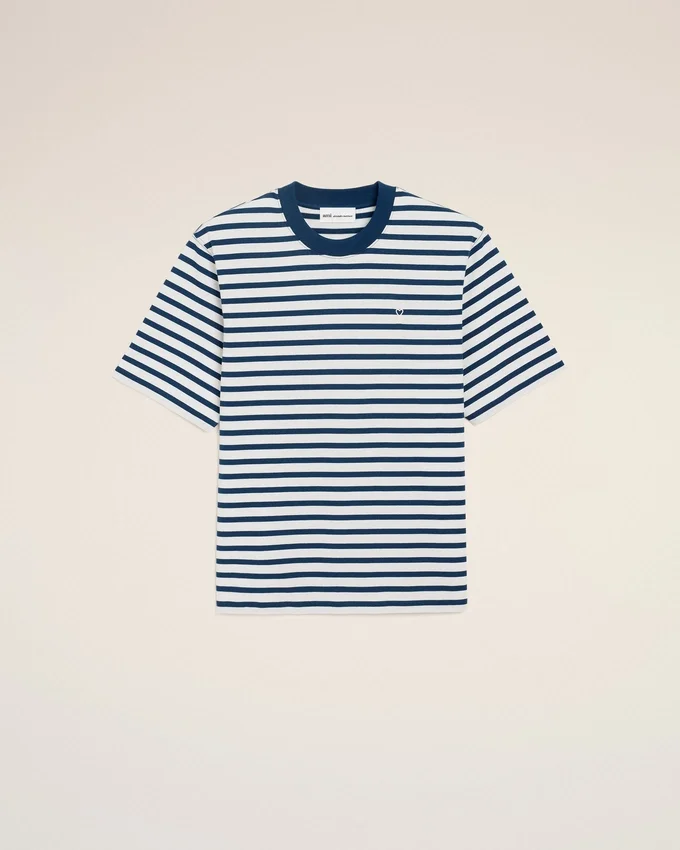 Blue Cotton Boxy Fit Mariniere Ami De Coeur T-Shirt Blue Cotton Boxy Fit Mariniere Ami De Coeur T-Shirt