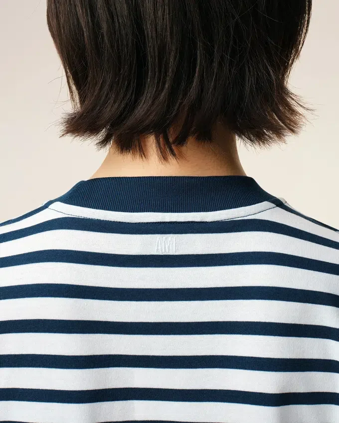 Blue Cotton Boxy Fit Mariniere Ami De Coeur T-Shirt Blue Cotton Boxy Fit Mariniere Ami De Coeur T-Shirt