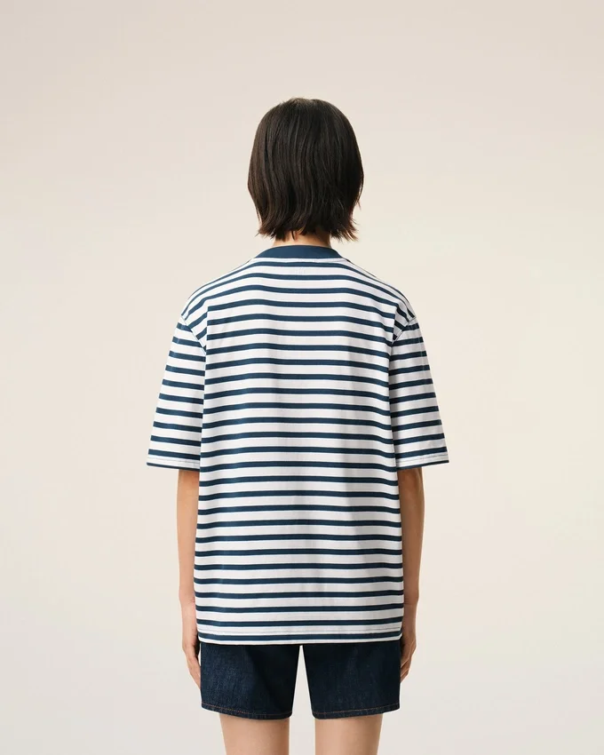 Blue Cotton Boxy Fit Mariniere Ami De Coeur T-Shirt Blue Cotton Boxy Fit Mariniere Ami De Coeur T-Shirt