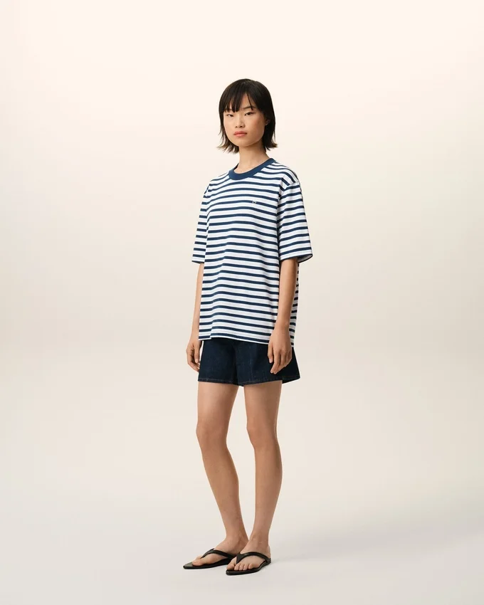 Blue Cotton Boxy Fit Mariniere Ami De Coeur T-Shirt Blue Cotton Boxy Fit Mariniere Ami De Coeur T-Shirt