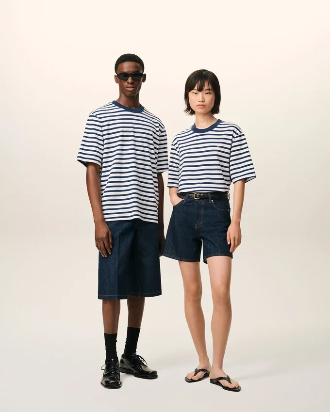 Blue Cotton Boxy Fit Mariniere Ami De Coeur T-Shirt Blue Cotton Boxy Fit Mariniere Ami De Coeur T-Shirt