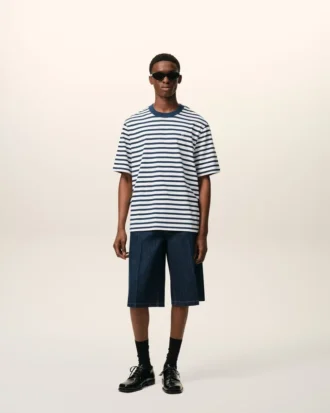 Blue Cotton Boxy Fit Mariniere Ami De Coeur T-Shirt
