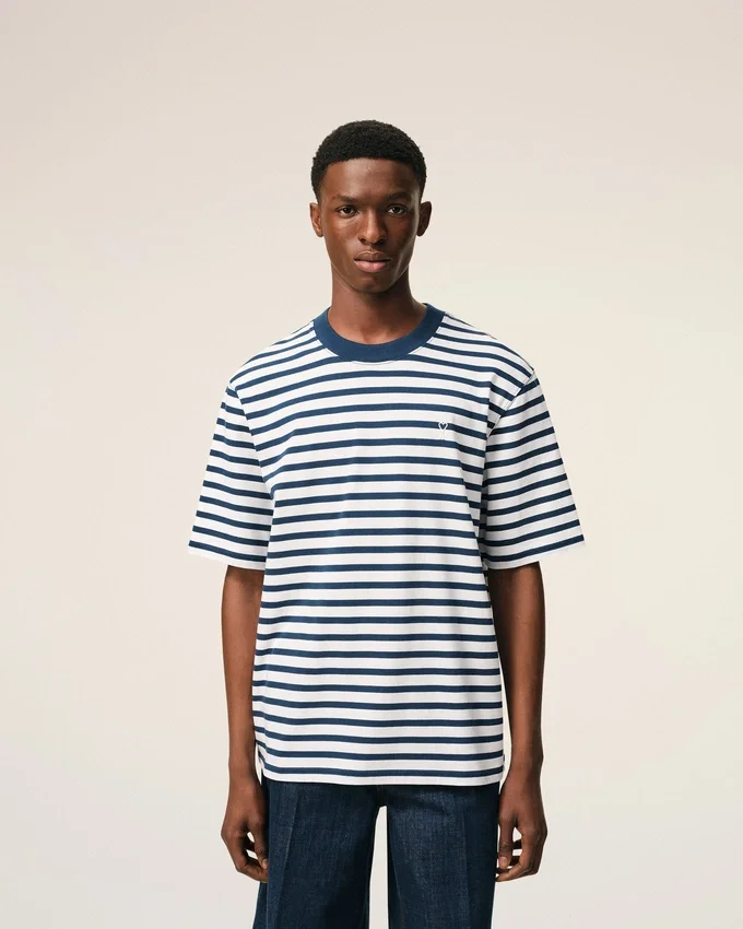 Blue Cotton Boxy Fit Mariniere Ami De Coeur T-Shirt Blue Cotton Boxy Fit Mariniere Ami De Coeur T-Shirt