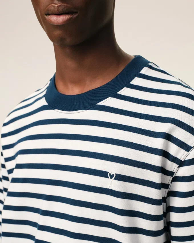 Blue Cotton Boxy Fit Mariniere Ami De Coeur T-Shirt Blue Cotton Boxy Fit Mariniere Ami De Coeur T-Shirt