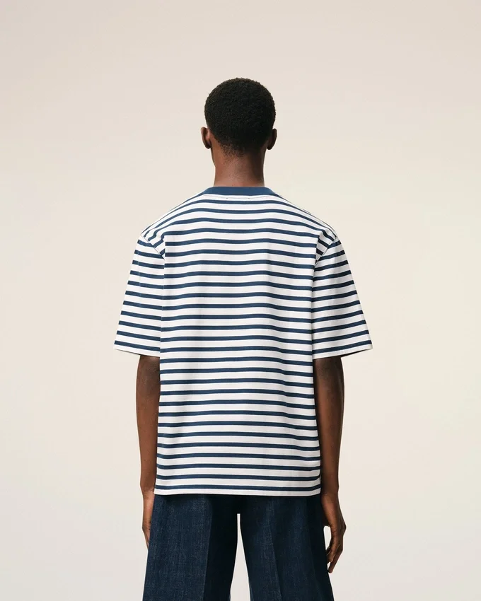 Blue Cotton Boxy Fit Mariniere Ami De Coeur T-Shirt Blue Cotton Boxy Fit Mariniere Ami De Coeur T-Shirt