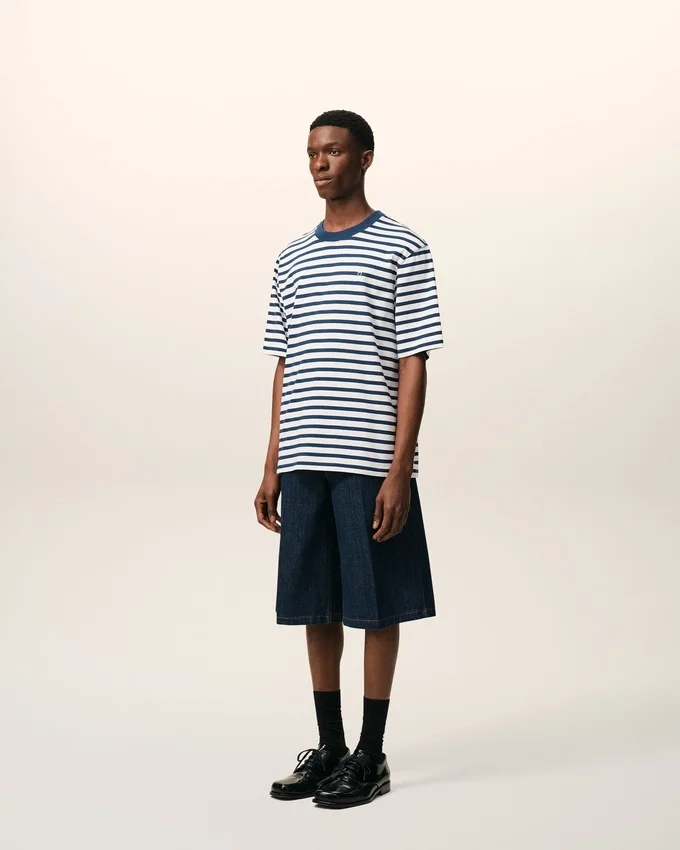 Blue Cotton Boxy Fit Mariniere Ami De Coeur T-Shirt Blue Cotton Boxy Fit Mariniere Ami De Coeur T-Shirt