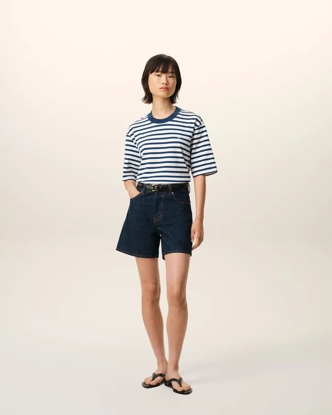Blue Cotton Boxy Fit Mariniere Ami De Coeur T-Shirt Blue Cotton Boxy Fit Mariniere Ami De Coeur T-Shirt
