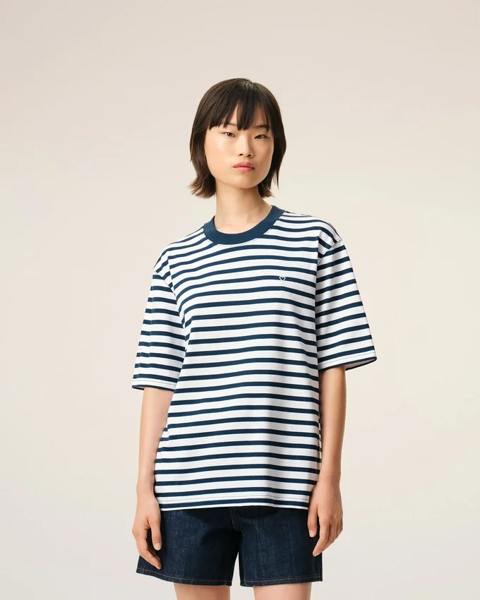 Blue Cotton Boxy Fit Mariniere Ami De Coeur T-Shirt Blue Cotton Boxy Fit Mariniere Ami De Coeur T-Shirt