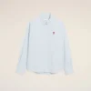 Blue Cotton Classic Long Sleeve Shirt Button Down Collar with Embroidered Adc