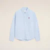 Blue Cotton Classic Long Sleeve Shirt Button Down Collar with Embroidered Adc