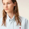 Blue Cotton Classic Long Sleeve Shirt Button Down Collar with Embroidered Adc
