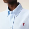 Blue Cotton Classic Long Sleeve Shirt Button Down Collar with Embroidered Adc
