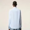 Blue Cotton Classic Long Sleeve Shirt Button Down Collar with Embroidered Adc