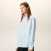 Blue Cotton Classic Long Sleeve Shirt Button Down Collar with Embroidered Adc