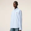 Blue Cotton Classic Long Sleeve Shirt Button Down Collar with Embroidered Adc