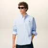 Blue Cotton Classic Long Sleeve Shirt Button Down Collar with Embroidered Adc