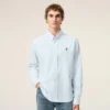 Blue Cotton Classic Long Sleeve Shirt Button Down Collar with Embroidered Adc