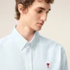 Blue Cotton Classic Long Sleeve Shirt Button Down Collar with Embroidered Adc