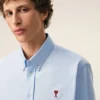 Blue Cotton Classic Long Sleeve Shirt Button Down Collar with Embroidered Adc