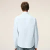 Blue Cotton Classic Long Sleeve Shirt Button Down Collar with Embroidered Adc