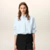 Blue Cotton Classic Long Sleeve Shirt Button Down Collar with Embroidered Adc