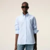 Blue Cotton Classic Long Sleeve Shirt Button Down Collar with Embroidered Adc