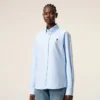 Blue Cotton Classic Long Sleeve Shirt Button Down Collar with Embroidered Adc