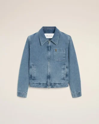 Blue Cotton Contrasted Ami De Coeur Zipped Jacket