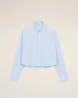 Blue Cotton Cropped Embossed Ami De Coeur Shirt
