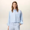 Blue Cotton Cropped Embossed Ami De Coeur Shirt Blue Cotton Cropped Embossed Ami De Coeur Shirt