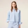Blue Cotton Cropped Embossed Ami De Coeur Shirt Blue Cotton Cropped Embossed Ami De Coeur Shirt