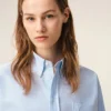 Blue Cotton Cropped Embossed Ami De Coeur Shirt Blue Cotton Cropped Embossed Ami De Coeur Shirt