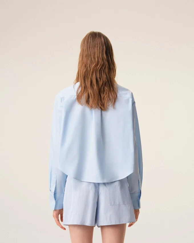 Blue Cotton Cropped Embossed Ami De Coeur Shirt Blue Cotton Cropped Embossed Ami De Coeur Shirt