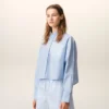 Blue Cotton Cropped Embossed Ami De Coeur Shirt Blue Cotton Cropped Embossed Ami De Coeur Shirt