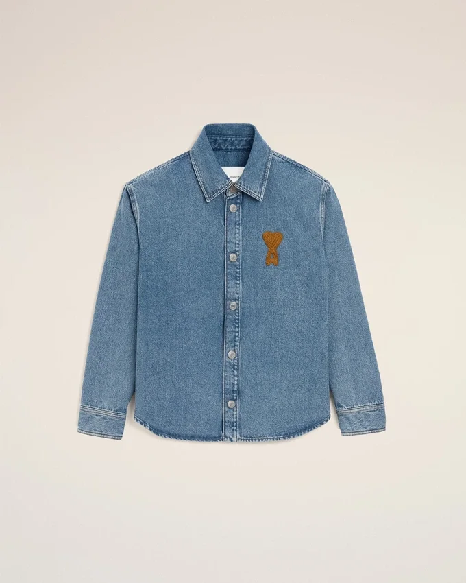 Blue Cotton Knitted Ami De Coeur Overshirt Blue Cotton Knitted Ami De Coeur Overshirt