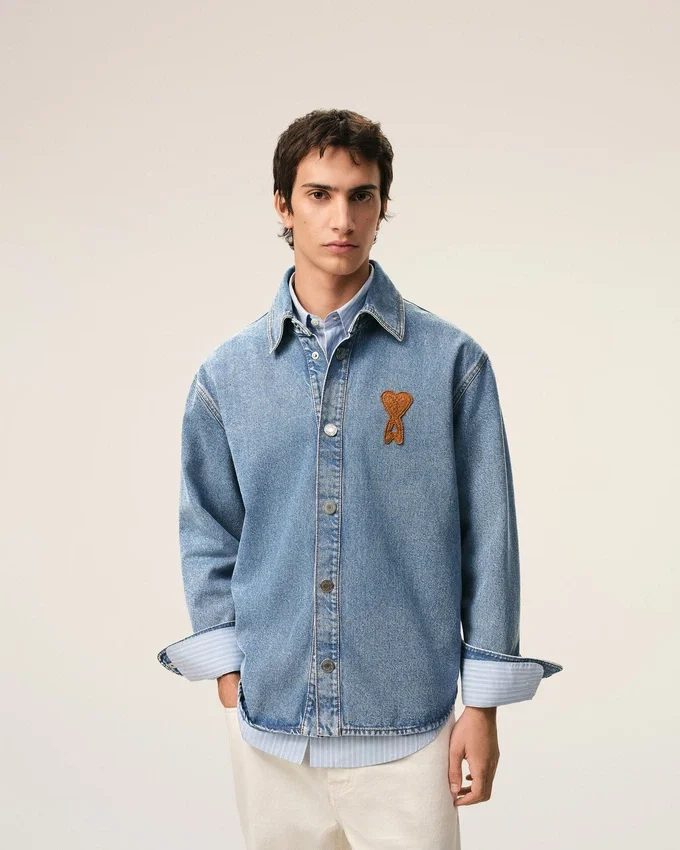 Blue Cotton Knitted Ami De Coeur Overshirt Blue Cotton Knitted Ami De Coeur Overshirt