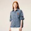Blue Cotton Knitted Ami De Coeur Overshirt Blue Cotton Knitted Ami De Coeur Overshirt