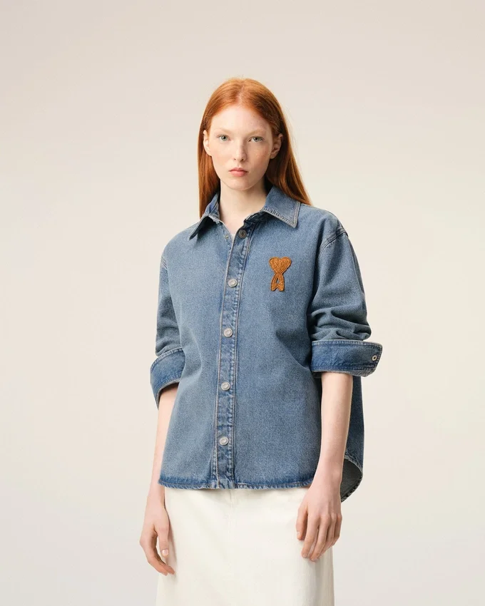 Blue Cotton Knitted Ami De Coeur Overshirt Blue Cotton Knitted Ami De Coeur Overshirt