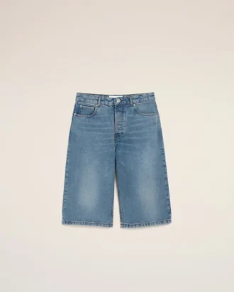 Blue Cotton Large Fit Bermuda Shorts